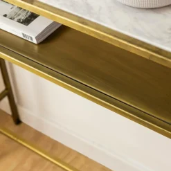 Made in Meubles Table Console<Console en métal doré et marbre Timéo