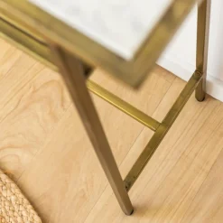 Made in Meubles Table Console<Console en métal doré et marbre Timéo
