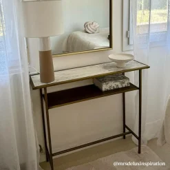 Made in Meubles Table Console<Console en métal doré et marbre Timéo