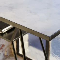 Made in Meubles Table Console<Console pieds compas en marbre blanc et métal Marceau