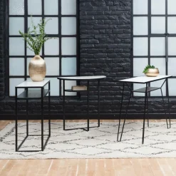 Made in Meubles Table Console<Console pieds compas en marbre blanc et métal Marceau