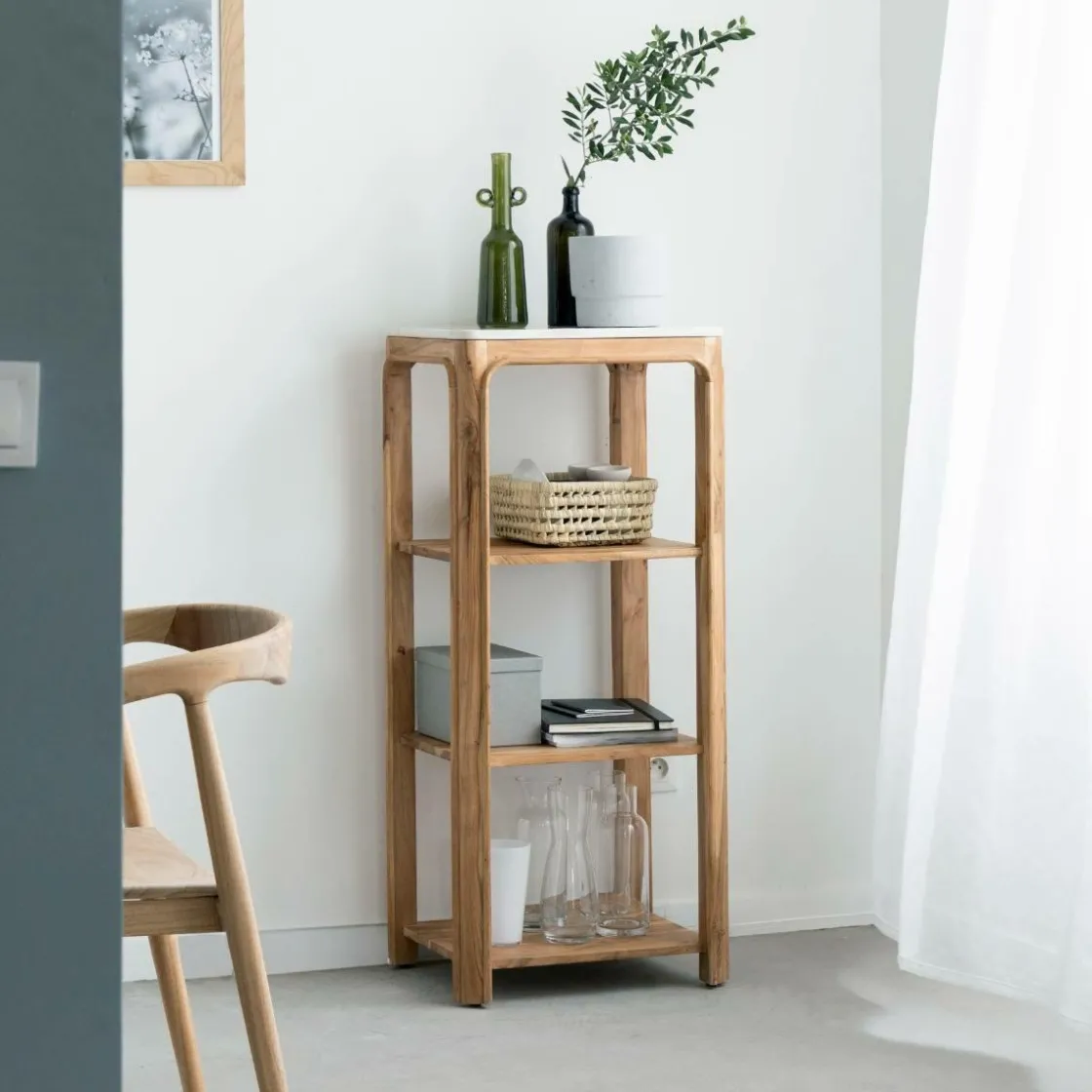 Made in Meubles Etagère|Meuble De Rangement<Etagère carrée en bois d'acacia et marbre Emyr
