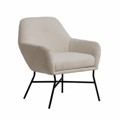 Made in Meubles Fauteuil<Fauteuil blanc en tissu bouclette Amandine