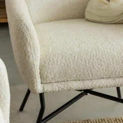 Made in Meubles Fauteuil<Fauteuil blanc en tissu bouclette Amandine