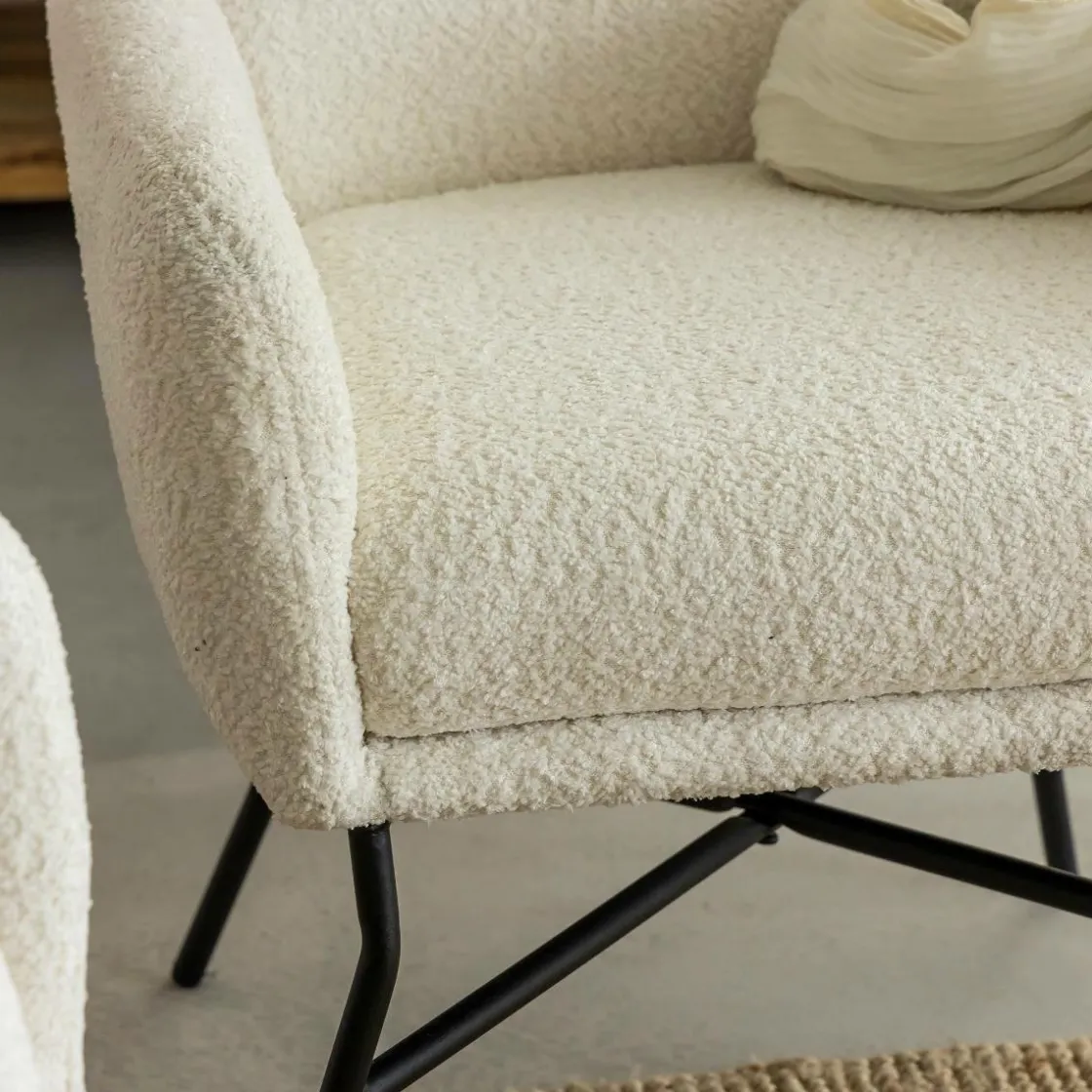 Made in Meubles Fauteuil<Fauteuil blanc en tissu bouclette Amandine
