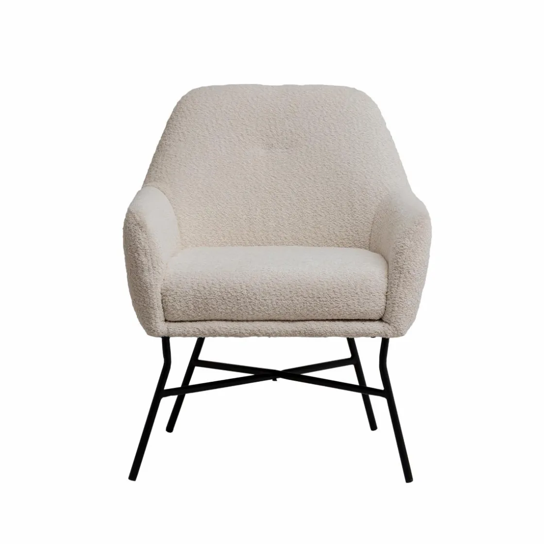 Made in Meubles Fauteuil<Fauteuil blanc en tissu bouclette Amandine