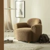 Made in Meubles Fauteuil<Fauteuil club en tissu bouclette marron Tommy