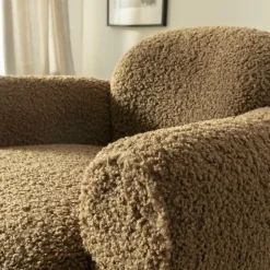 Made in Meubles Fauteuil<Fauteuil club en tissu bouclette marron Tommy