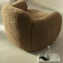 Made in Meubles Fauteuil<Fauteuil club en tissu bouclette marron Tommy
