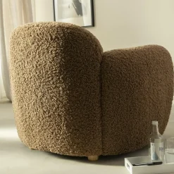 Made in Meubles Fauteuil<Fauteuil club en tissu bouclette marron Tommy
