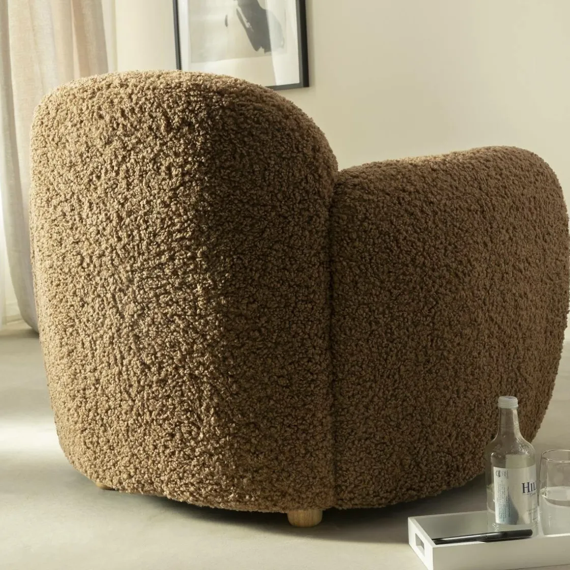 Made in Meubles Fauteuil<Fauteuil club en tissu bouclette marron Tommy