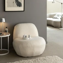 Made in Meubles Fauteuil<Fauteuil confort en tissu bouclette blanc Johanna