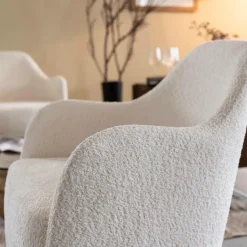Made in Meubles Fauteuil<Fauteuil confort en tissu bouclette blanc Amandine