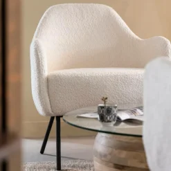 Made in Meubles Fauteuil<Fauteuil confort en tissu bouclette blanc Amandine