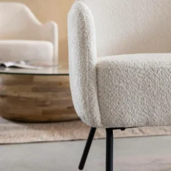 Made in Meubles Fauteuil<Fauteuil confort en tissu bouclette blanc Amandine