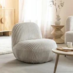 Made in Meubles Fauteuil<Fauteuil confort en velours côtelé beige écru Johanna