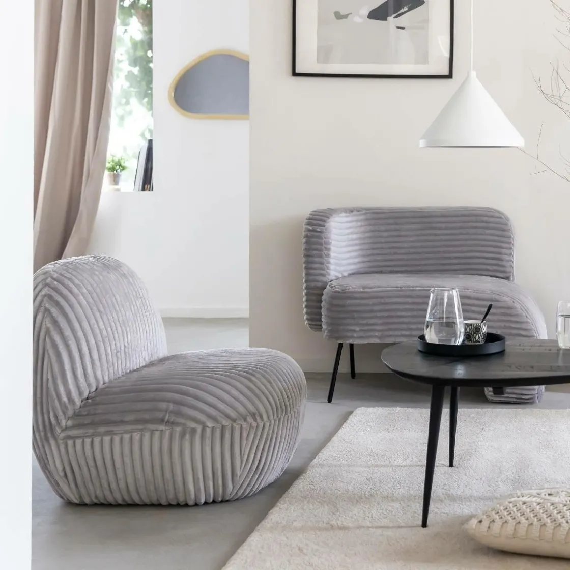 Made in Meubles Fauteuil<Fauteuil confort en velours côtelé gris Johanna