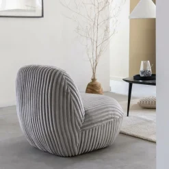 Made in Meubles Fauteuil<Fauteuil confort en velours côtelé gris Johanna