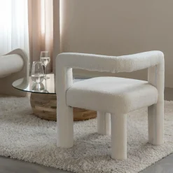 Made in Meubles Fauteuil<Fauteuil d'angle en tissu bouclette blanc Nora