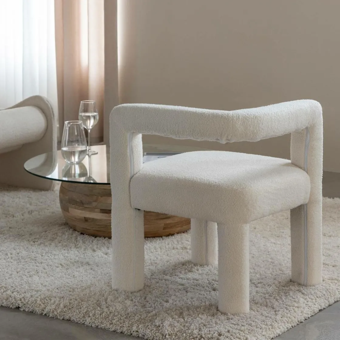 Made in Meubles Fauteuil<Fauteuil d'angle en tissu bouclette blanc Nora