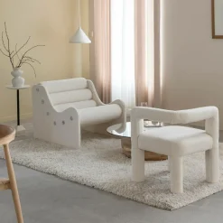 Made in Meubles Fauteuil<Fauteuil d'angle en tissu bouclette blanc Nora