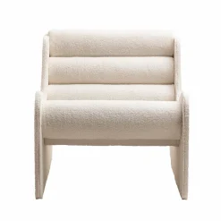 Made in Meubles Fauteuil<Fauteuil des années 70 en tissu bouclette blanc Athéna