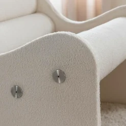 Made in Meubles Fauteuil<Fauteuil des années 70 en tissu bouclette blanc Athéna