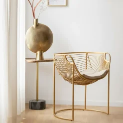 Made in Meubles Fauteuil<Fauteuil design en métal doré Augustus