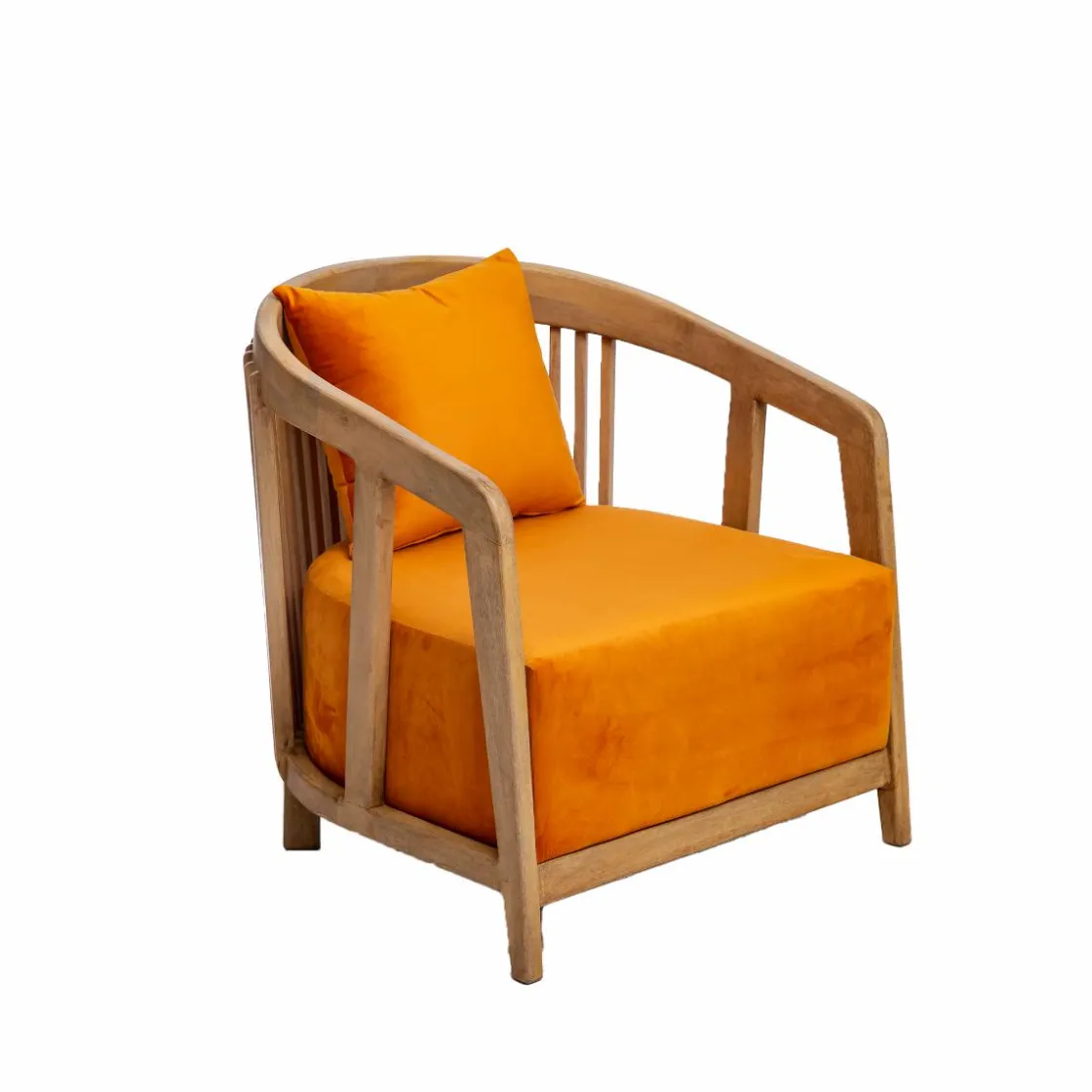 Made in Meubles Fauteuil<Fauteuil en bois de manguier et velours Térence