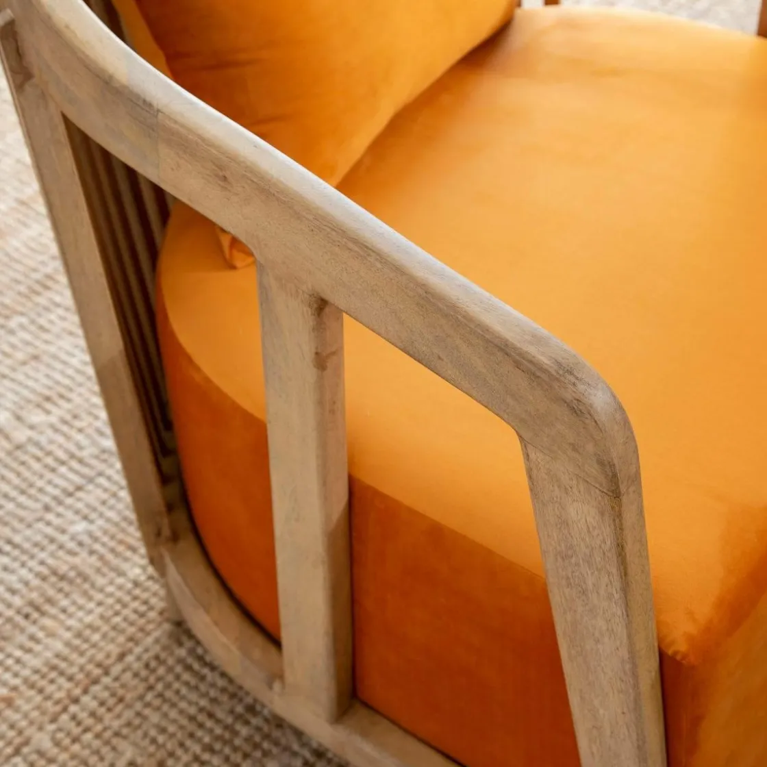 Made in Meubles Fauteuil<Fauteuil en bois de manguier et velours Térence