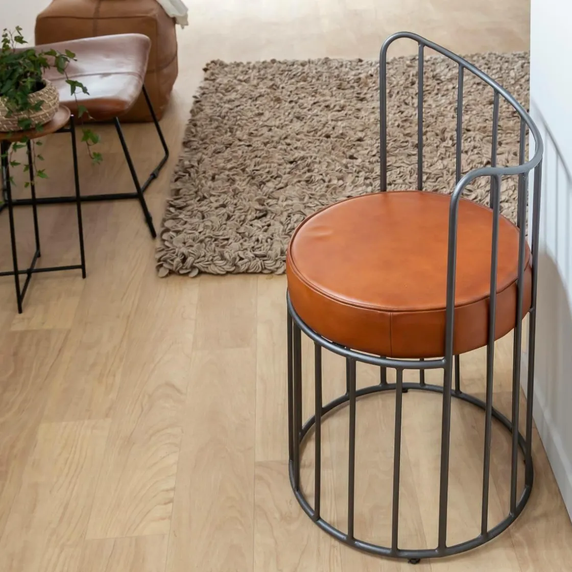 Made in Meubles Fauteuil<Fauteuil en cuir et métal marron Aly