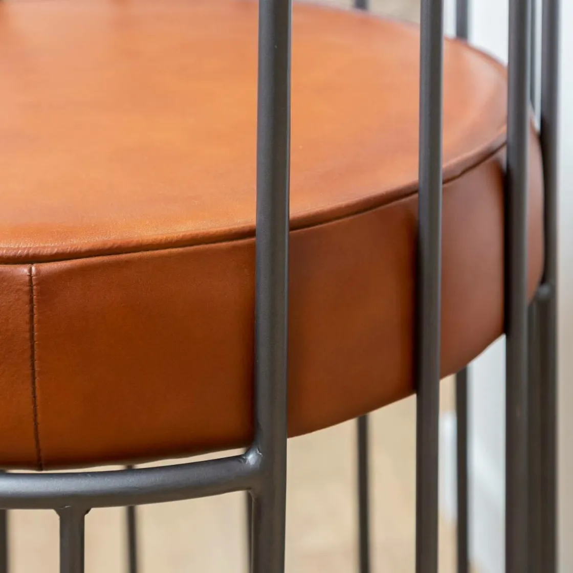 Made in Meubles Fauteuil<Fauteuil en cuir et métal marron Aly