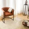 Made in Meubles Fauteuil<Fauteuil en cuir marron et métal Sacha