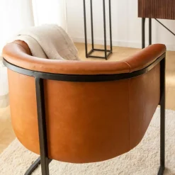 Made in Meubles Fauteuil<Fauteuil en cuir marron et métal Sacha