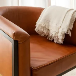 Made in Meubles Fauteuil<Fauteuil en cuir marron et métal Sacha