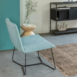 Made in Meubles Fauteuil<Fauteuil en tissu bleu et métal Isaure