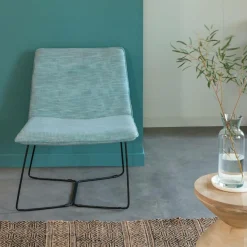 Made in Meubles Fauteuil<Fauteuil en tissu bleu et métal Isaure