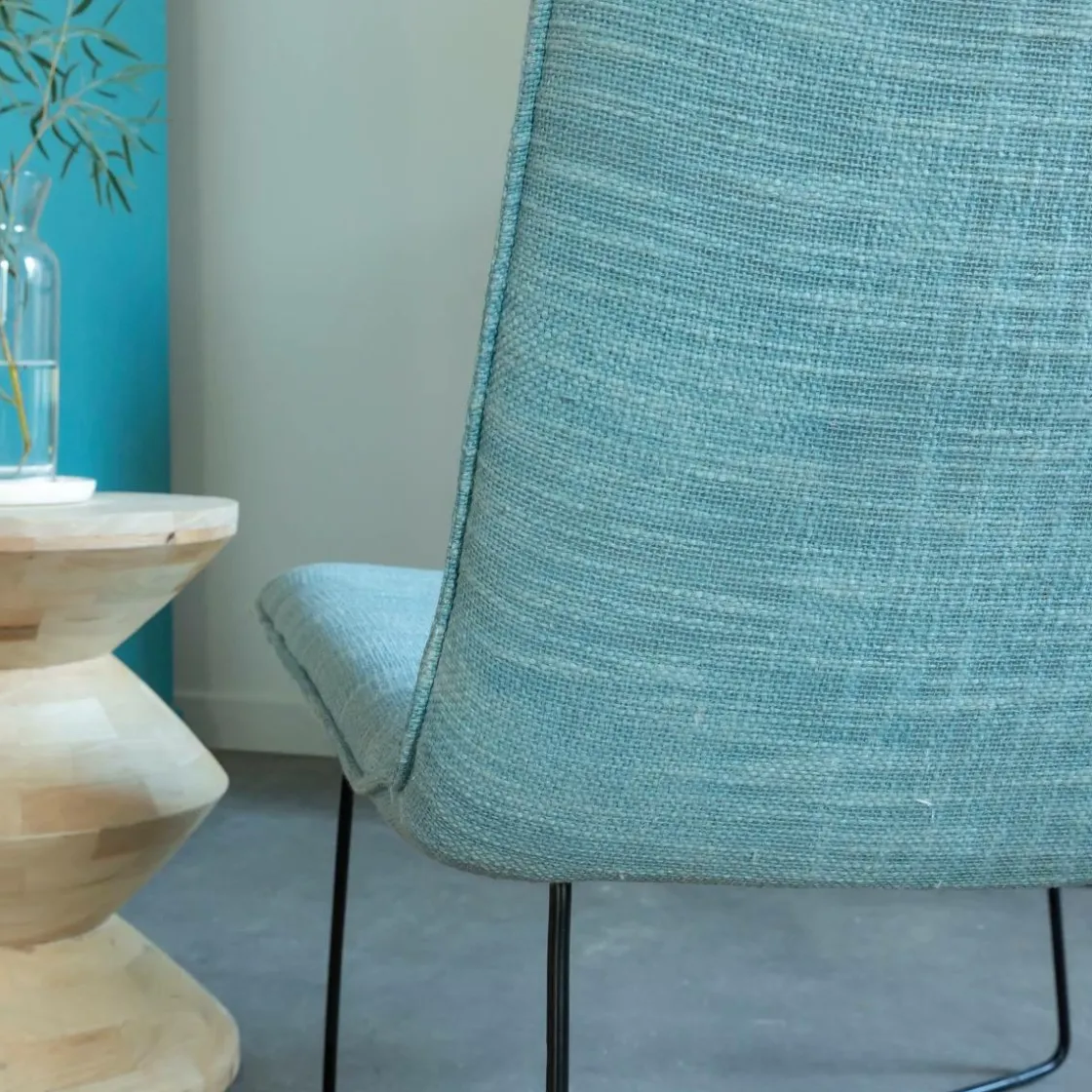 Made in Meubles Fauteuil<Fauteuil en tissu bleu et métal Isaure