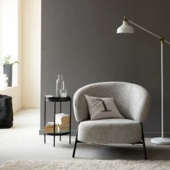 Made in Meubles Fauteuil<Fauteuil en tissu bouclette gris Aaron