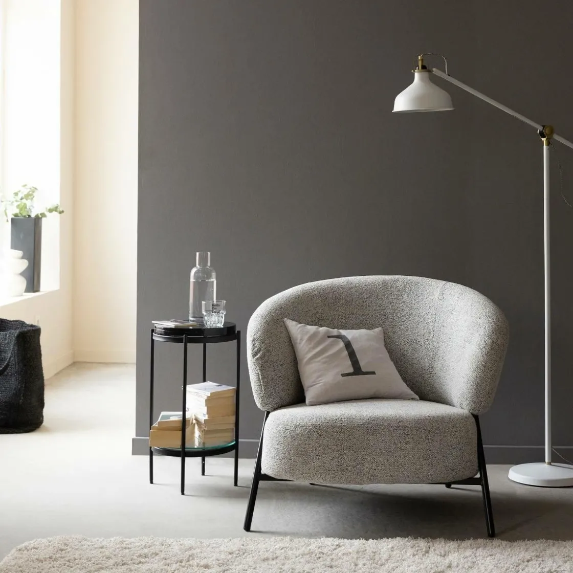 Made in Meubles Fauteuil<Fauteuil en tissu bouclette gris Aaron