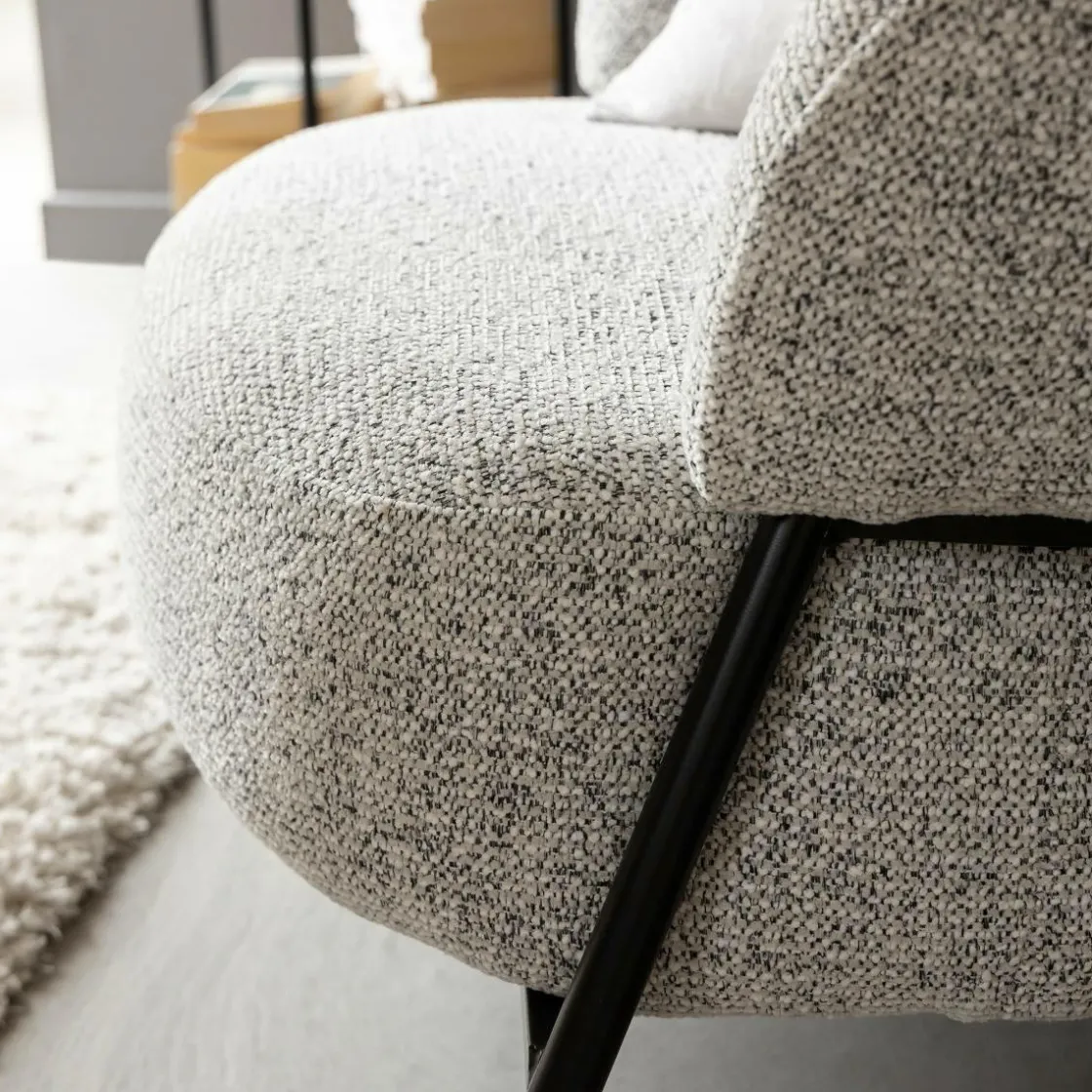 Made in Meubles Fauteuil<Fauteuil en tissu bouclette gris Aaron