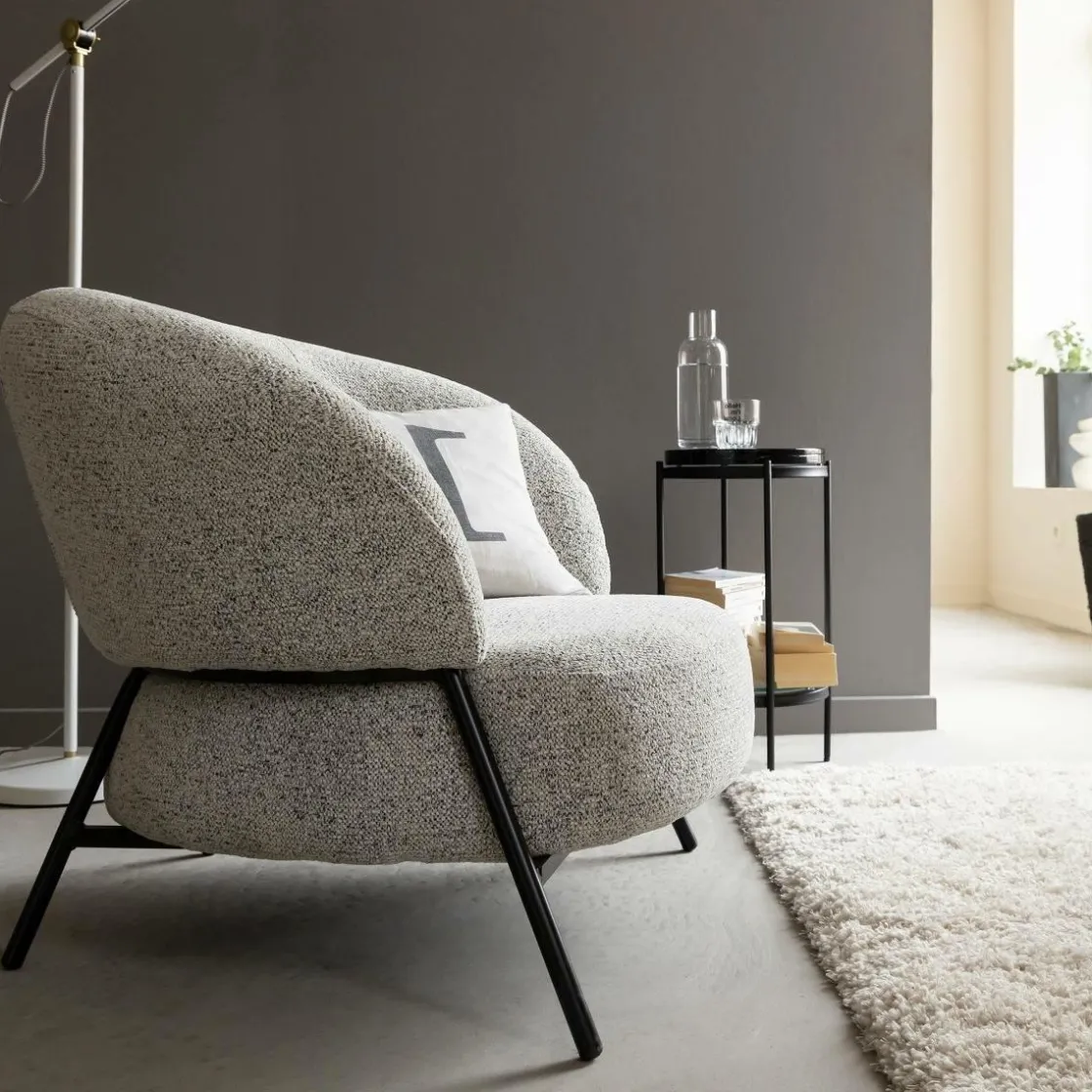 Made in Meubles Fauteuil<Fauteuil en tissu bouclette gris Aaron