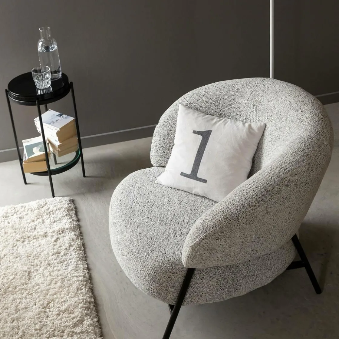 Made in Meubles Fauteuil<Fauteuil en tissu bouclette gris Aaron