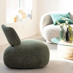 Made in Meubles Fauteuil<Fauteuil en tissu bouclette avec dossier vert Teresia