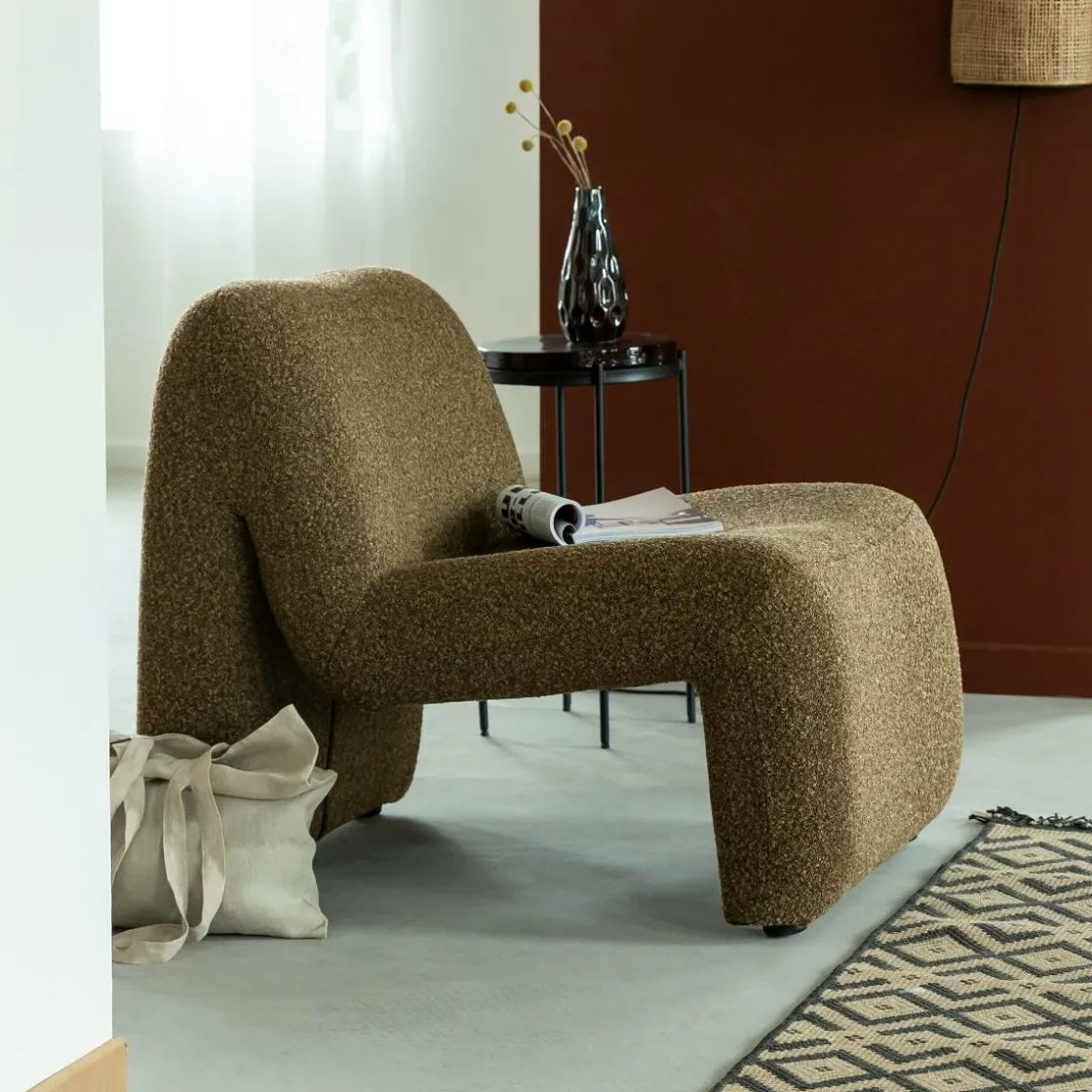 Made in Meubles Fauteuil<Fauteuil en tissu bouclette marron Ludovic