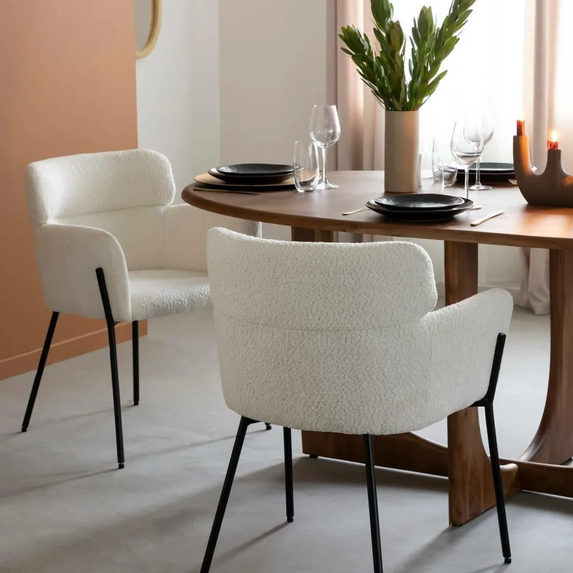 Made in Meubles Chaise<Fauteuil en tissu bouclette blanc Valentin (lot de 2)