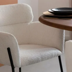 Made in Meubles Chaise<Fauteuil en tissu bouclette blanc Valentin (lot de 2)