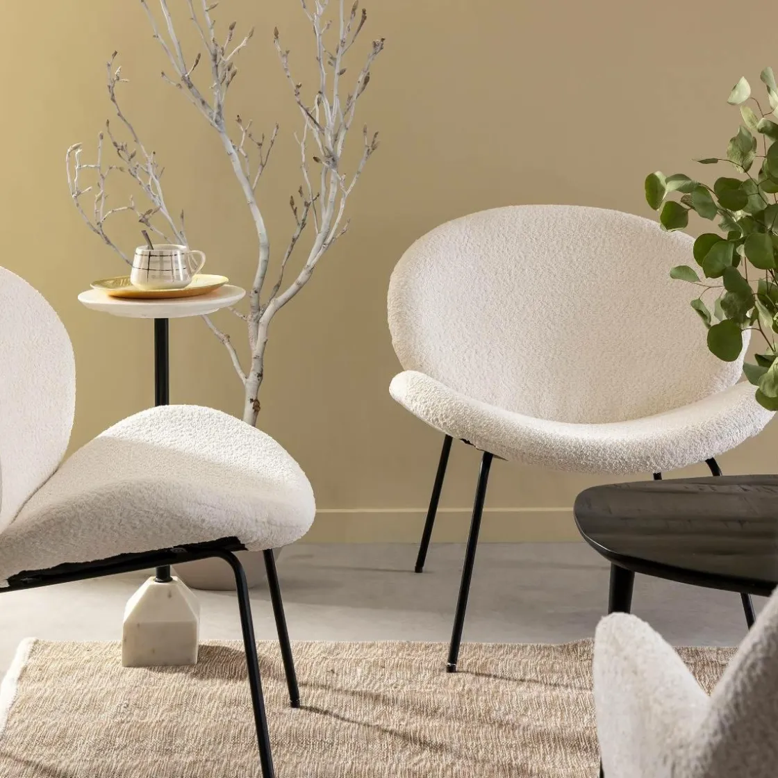 Made in Meubles Fauteuil<Fauteuil en tissu bouclette blanc Dorian