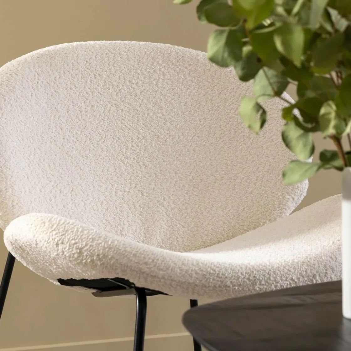 Made in Meubles Fauteuil<Fauteuil en tissu bouclette blanc Dorian
