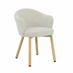 Made in Meubles Fauteuil<Fauteuil en tissu écru et pieds en métal effet bois Mayi